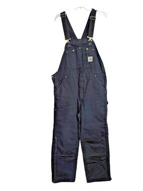Carhartt Duck Canvas Insulated Bib Overalls Size 38x32 RO2 Black Double Knee